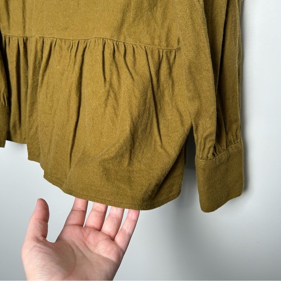 Madewell Olive Flannel Peplum Button Up Blouse - Picture 4 of 7